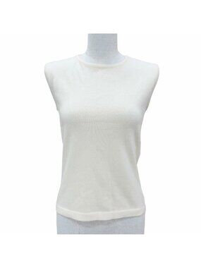 Chanel Vintage 02A Cashmere 100% CC Logo Button Sleeveless Knit Ivory Sweater 38